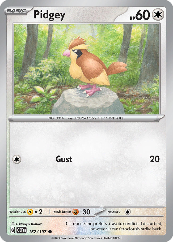 (162/197) Pokemon TCG Obsidian Flames Single: Pidgey Common