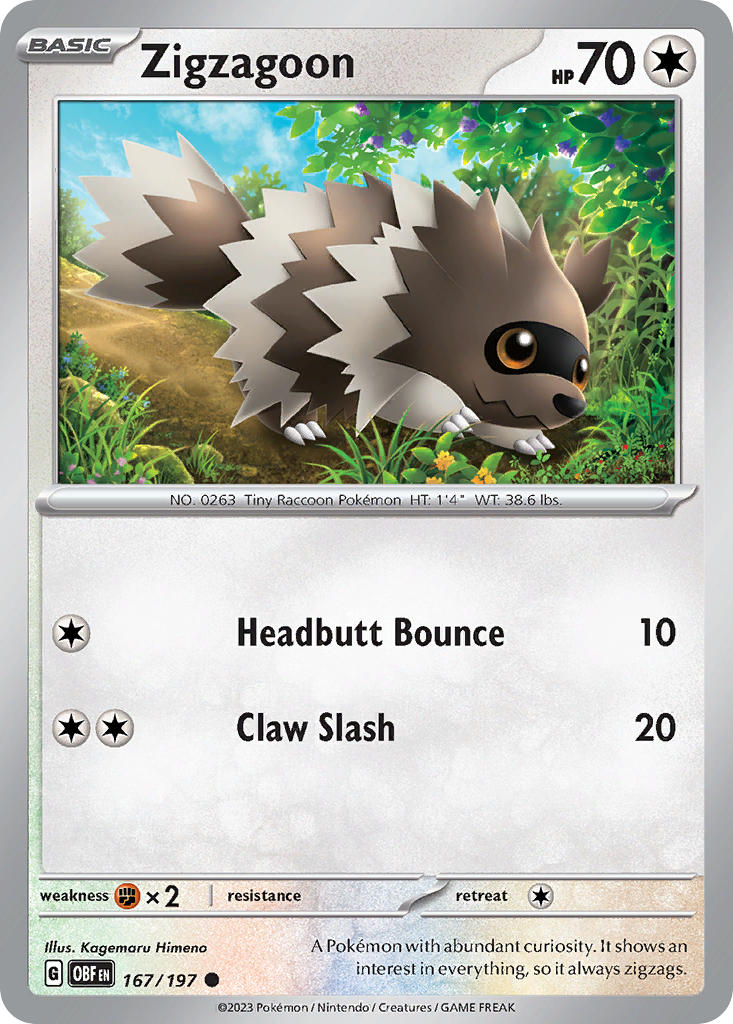 (167/197) Pokemon TCG Obsidian Flames Single: Zigzagoon Common