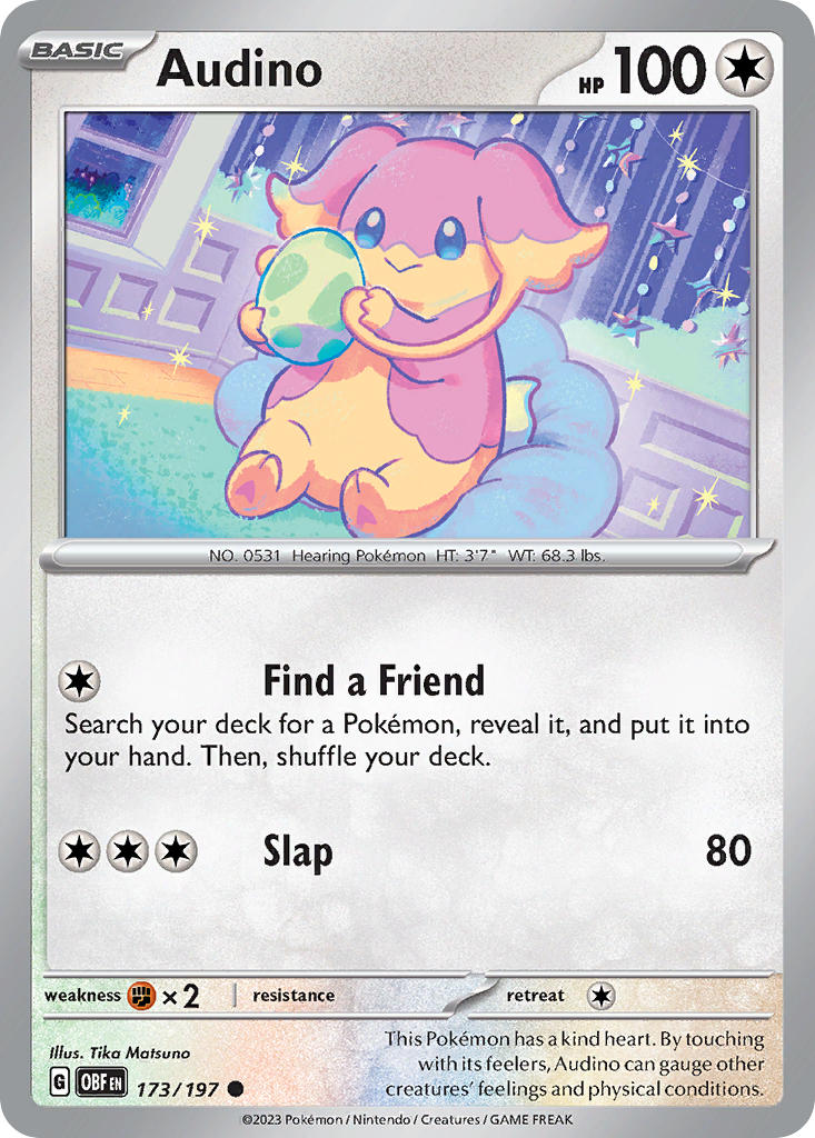 (173/197) Pokemon TCG Obsidian Flames Single: Audino Reverse Holo Common