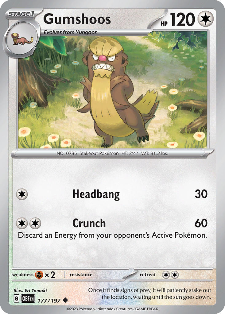 (177/197) Pokemon TCG Obsidian Flames Single: Gumshoos Reverse Holo Uncommon