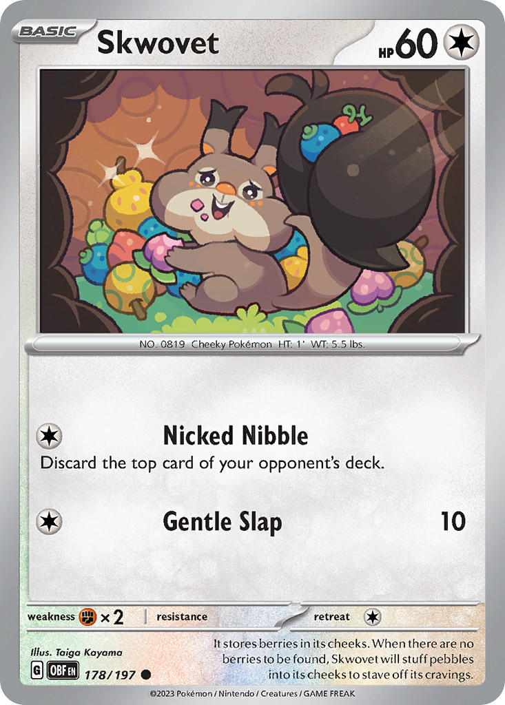 (178/197) Pokemon TCG Obsidian Flames Single: Skwovet Reverse Holo Common