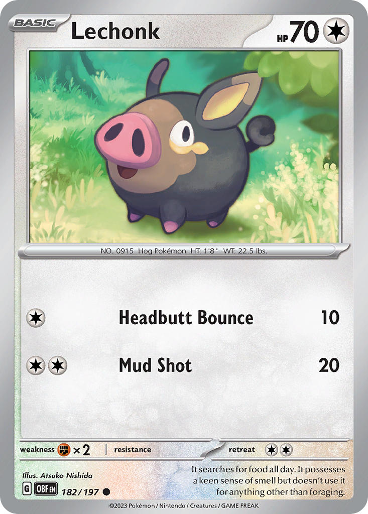 (182/197) Pokemon TCG Obsidian Flames Single: Lechonk Reverse Holo Common