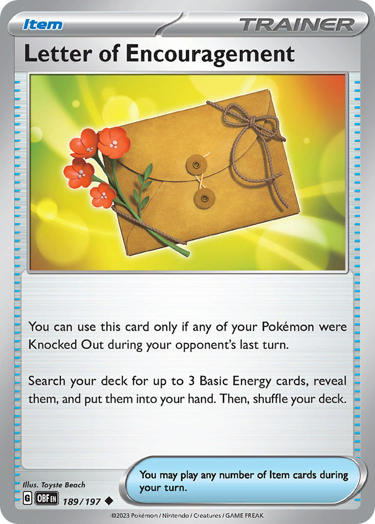 (189/197) Pokemon TCG Obsidian Flames Single: Letter of Encouragement Reverse Holo Uncommon