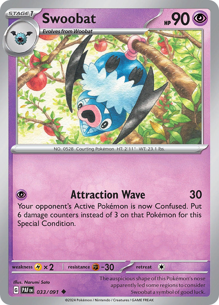(033/091) Pokemon TCG Paldean Fates Single: Swoobat Uncommon
