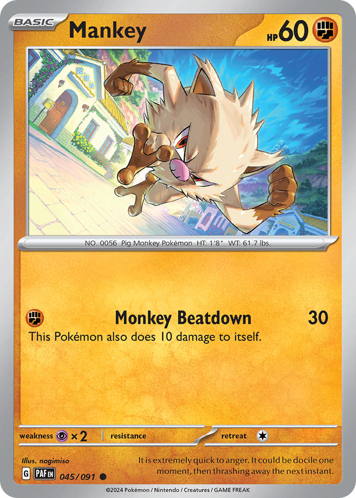 (045/091) Pokemon TCG Paldean Fates Single: Mankey Common