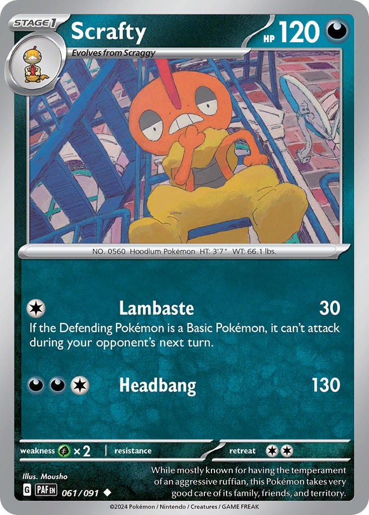 (061/091) Pokemon TCG Paldean Fates Single: Scrafty Uncommon
