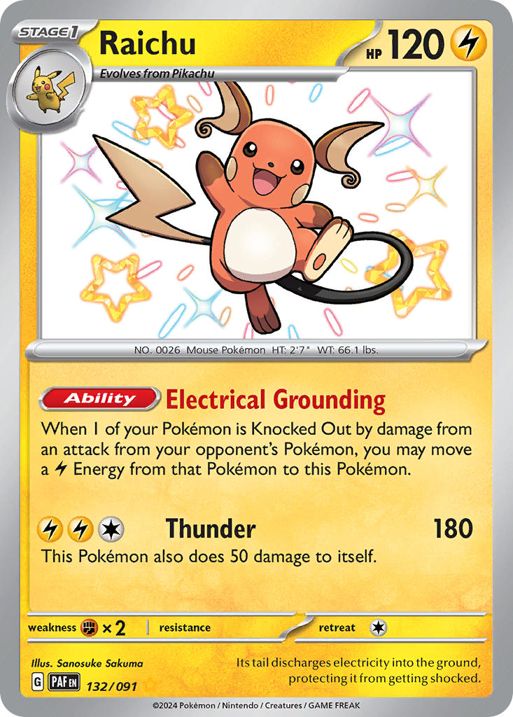 (132/091) Pokemon TCG Paldean Fates Single: Raichu Shiny Rare