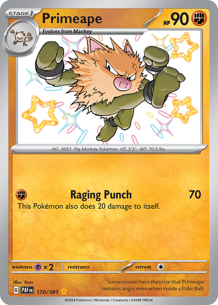 (170/091) Pokemon TCG Paldean Fates Single: Primeape Shiny Rare