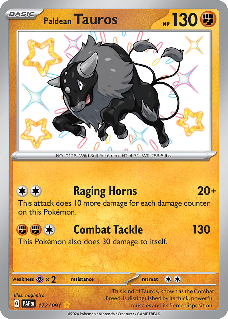 (172/091) Pokemon TCG Paldean Fates Single: Paldean Tauros Shiny Rare