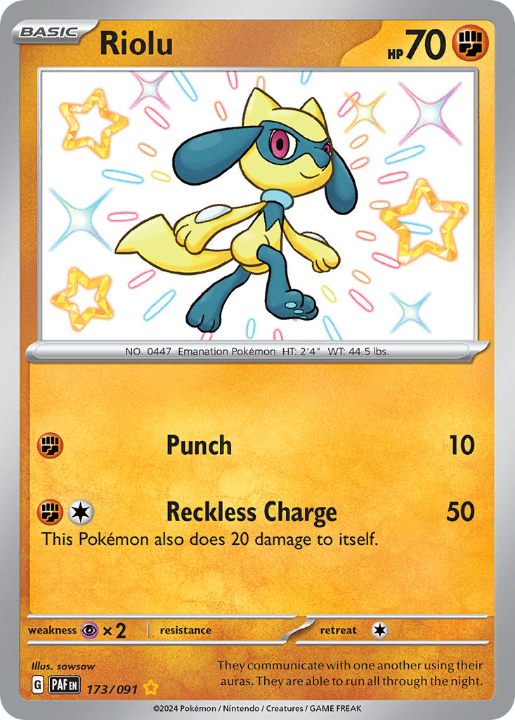 (173/091) Pokemon TCG Paldean Fates Single: Riolu Shiny Rare