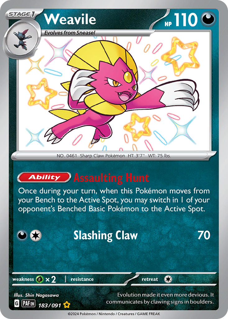 (183/091) Pokemon TCG Paldean Fates Single: Weavile Shiny Rare