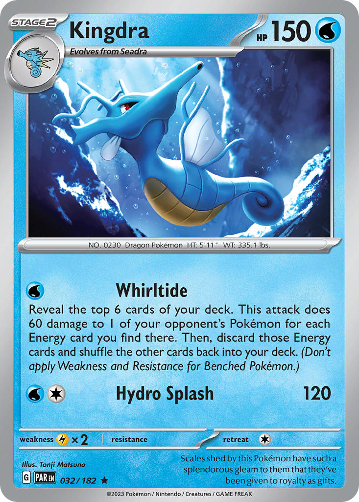 what is the rarest pokemon card in paradox rift 032/182) Pokemon TCG Paradox Rift Single: Kingdra Reverse Holo Rare – Puca Puca Games