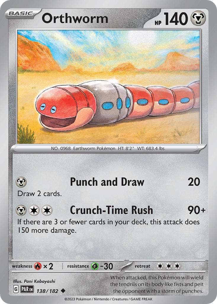 (138/182) Pokemon TCG Paradox Rift Single: Orthworm Reverse Holo Uncommon