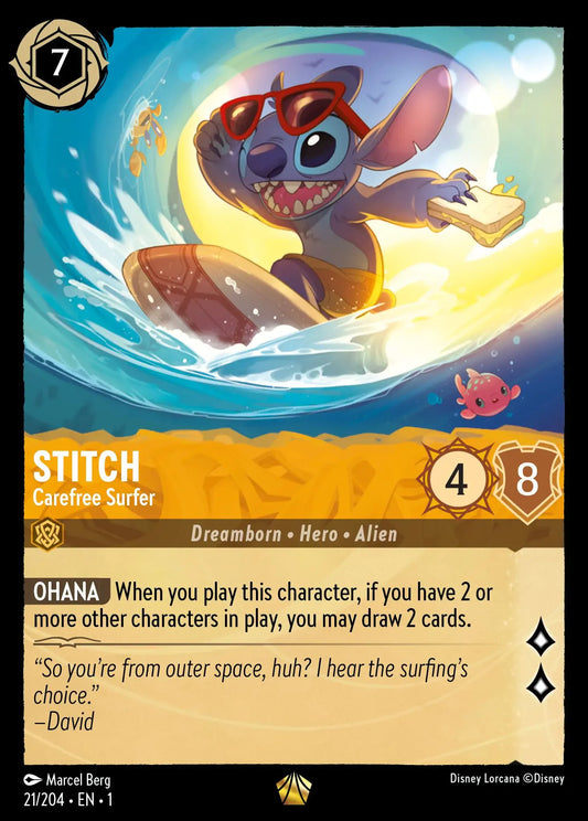 (021) Lorcana The First Chapter Single: Stitch - Carefree Surfer (V.1)  Holo Legendary