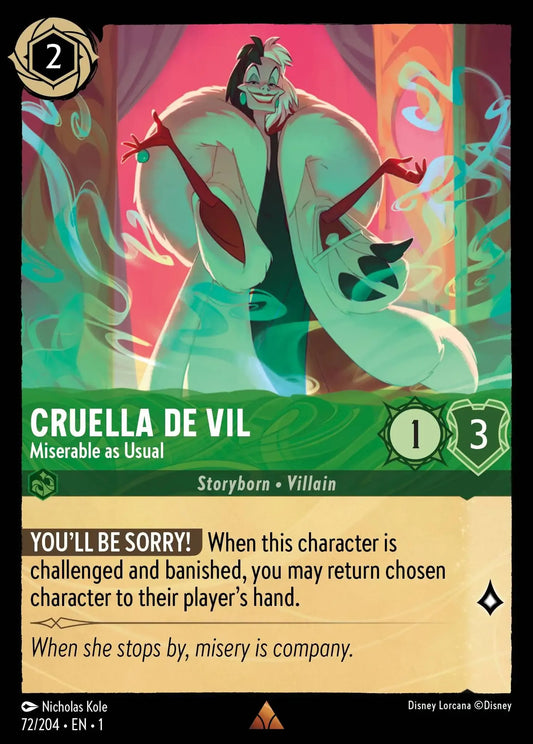 (072) Lorcana The First Chapter Single: Cruella De Vil - Miserable As Usual  Holo Rare