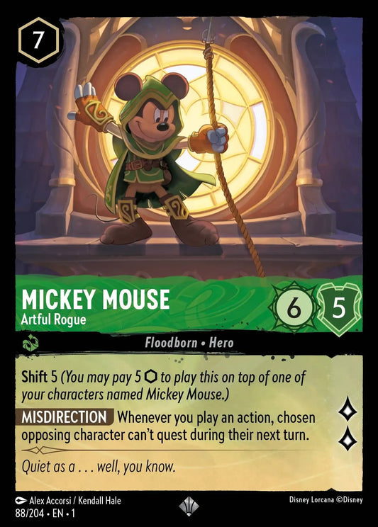 (088) Lorcana The First Chapter Single: Mickey Mouse - Artful Rogue (V.1)  Holo Super Rare