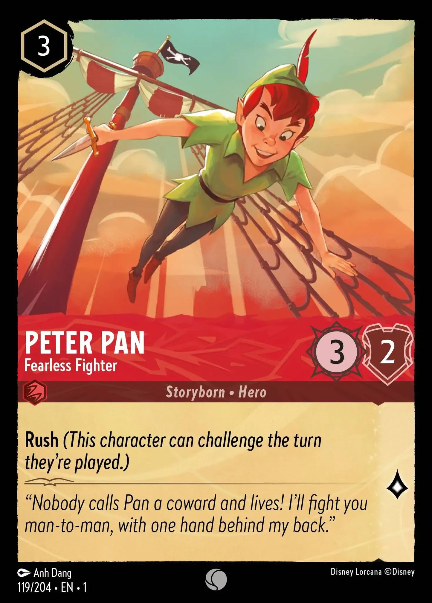 (119) Lorcana The First Chapter Single: Peter Pan - Fearless Fighter  Holo Common