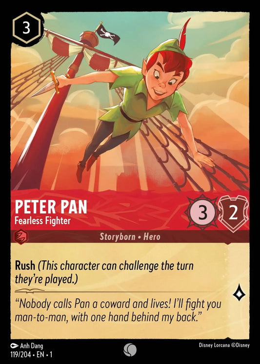 (119) Lorcana The First Chapter Single: Peter Pan - Fearless Fighter  Holo Common