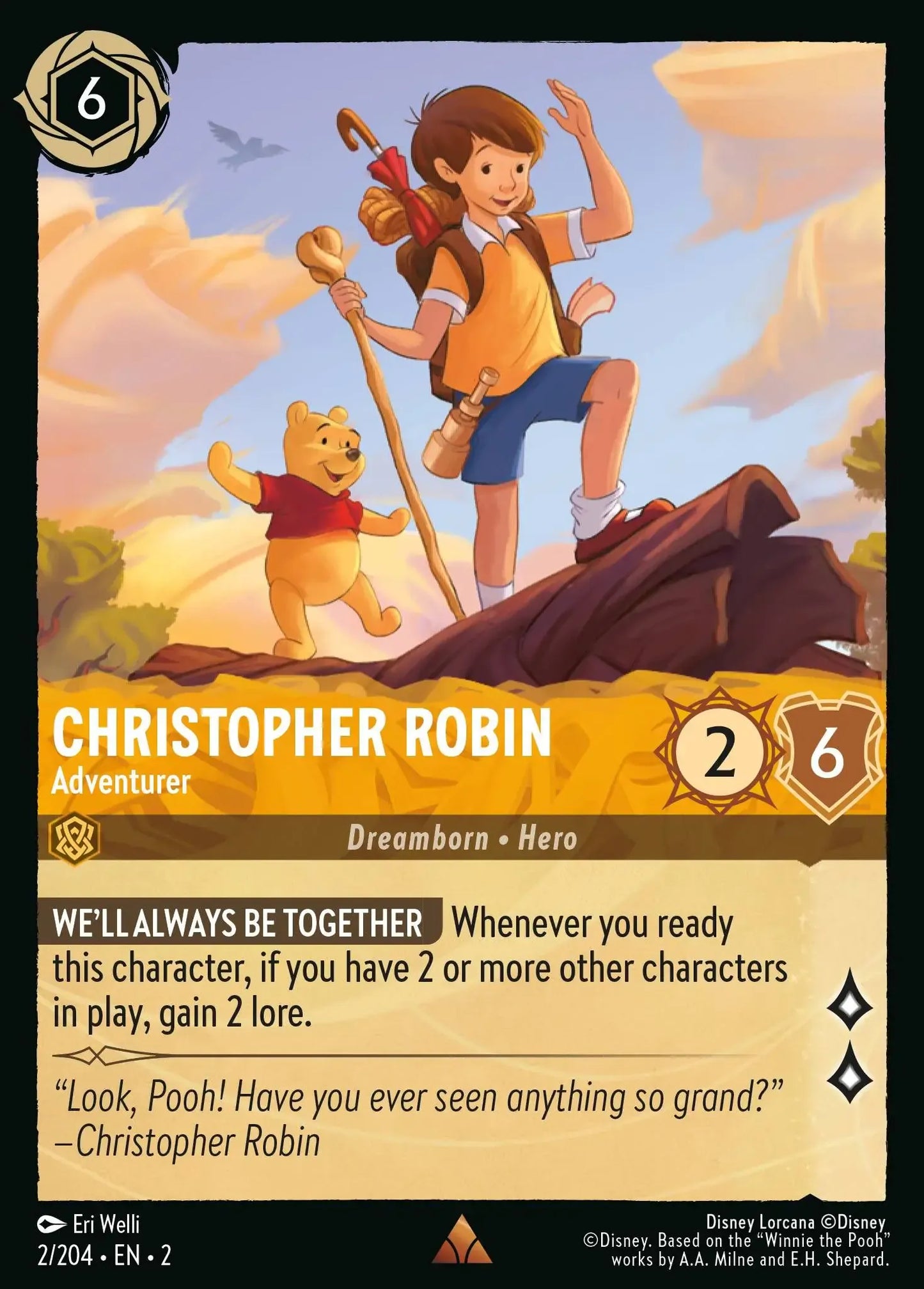 (002) Lorcana Rise of the Floodborn Single: Christopher Robin - Adventurer  Holo Rare