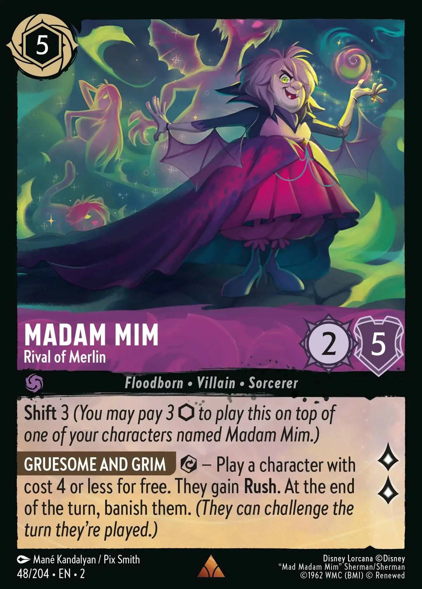 (048) Lorcana Rise of the Floodborn Single: Madam Mim - Rival of Merlin  Holo Rare