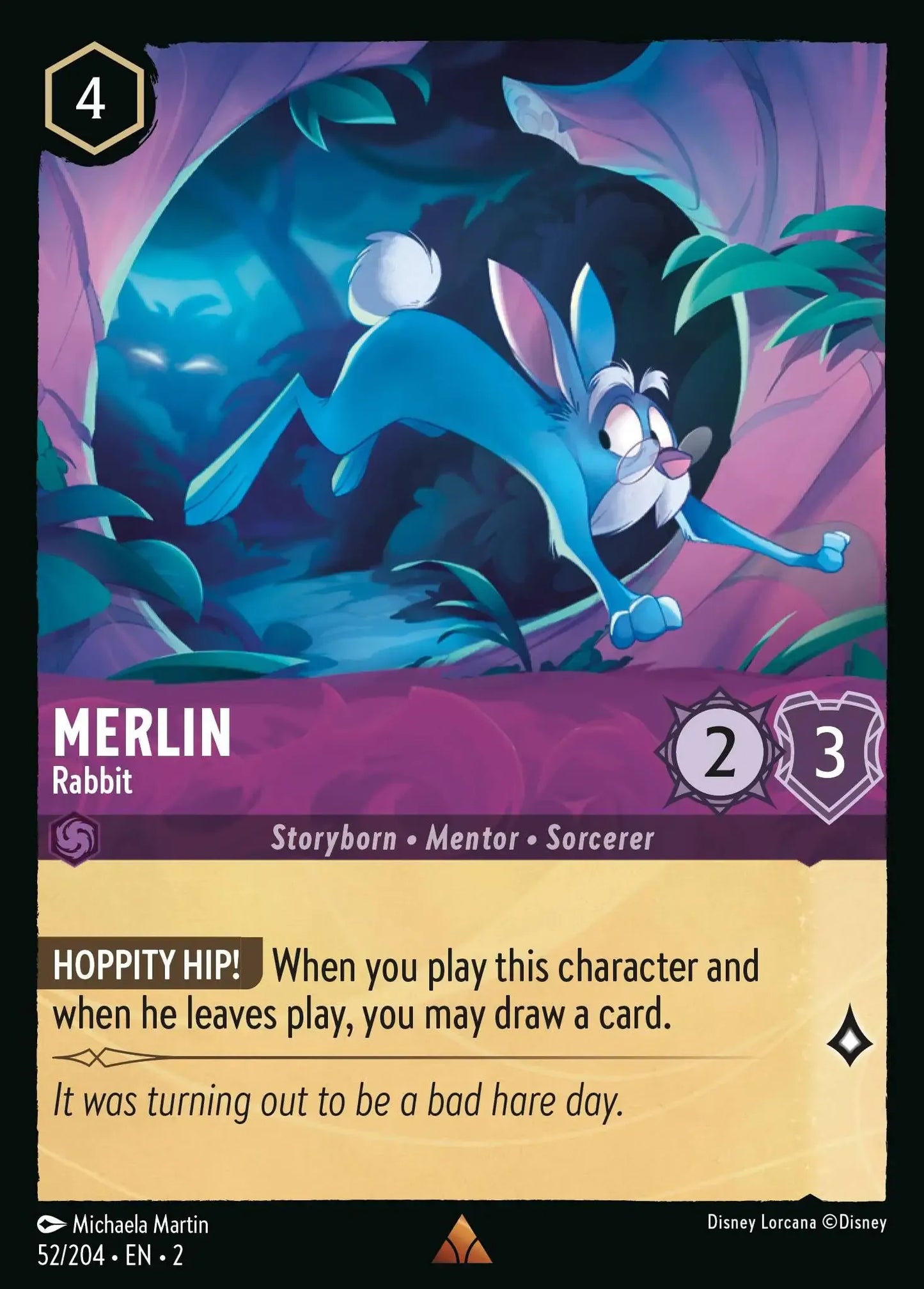 (052) Lorcana Rise of the Floodborn Single: Merlin - Rabbit  Holo Rare