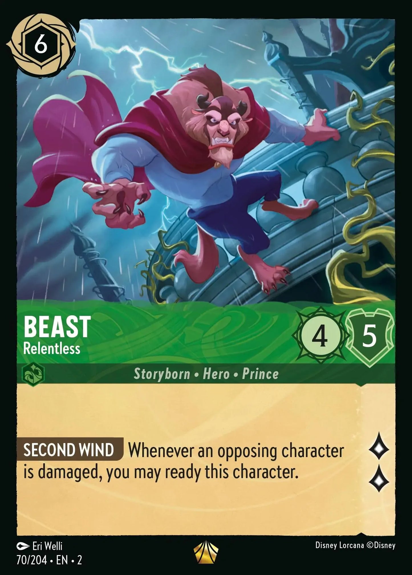 (070) Lorcana Rise of the Floodborn Single: Beast - Relentless (V.1)  Holo Legendary