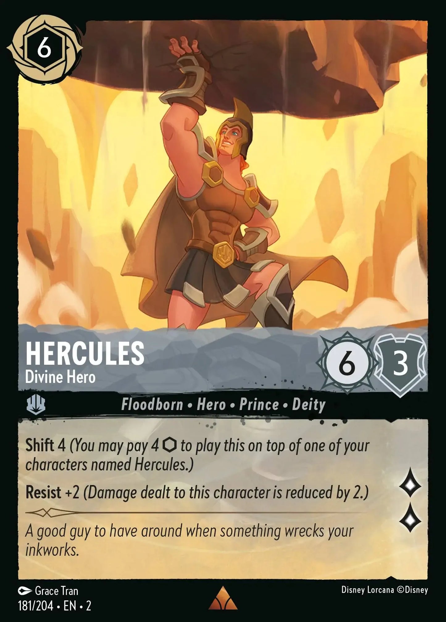 (181) Lorcana Rise of the Floodborn Single: Hercules - Divine Hero (V.1)  Holo Rare