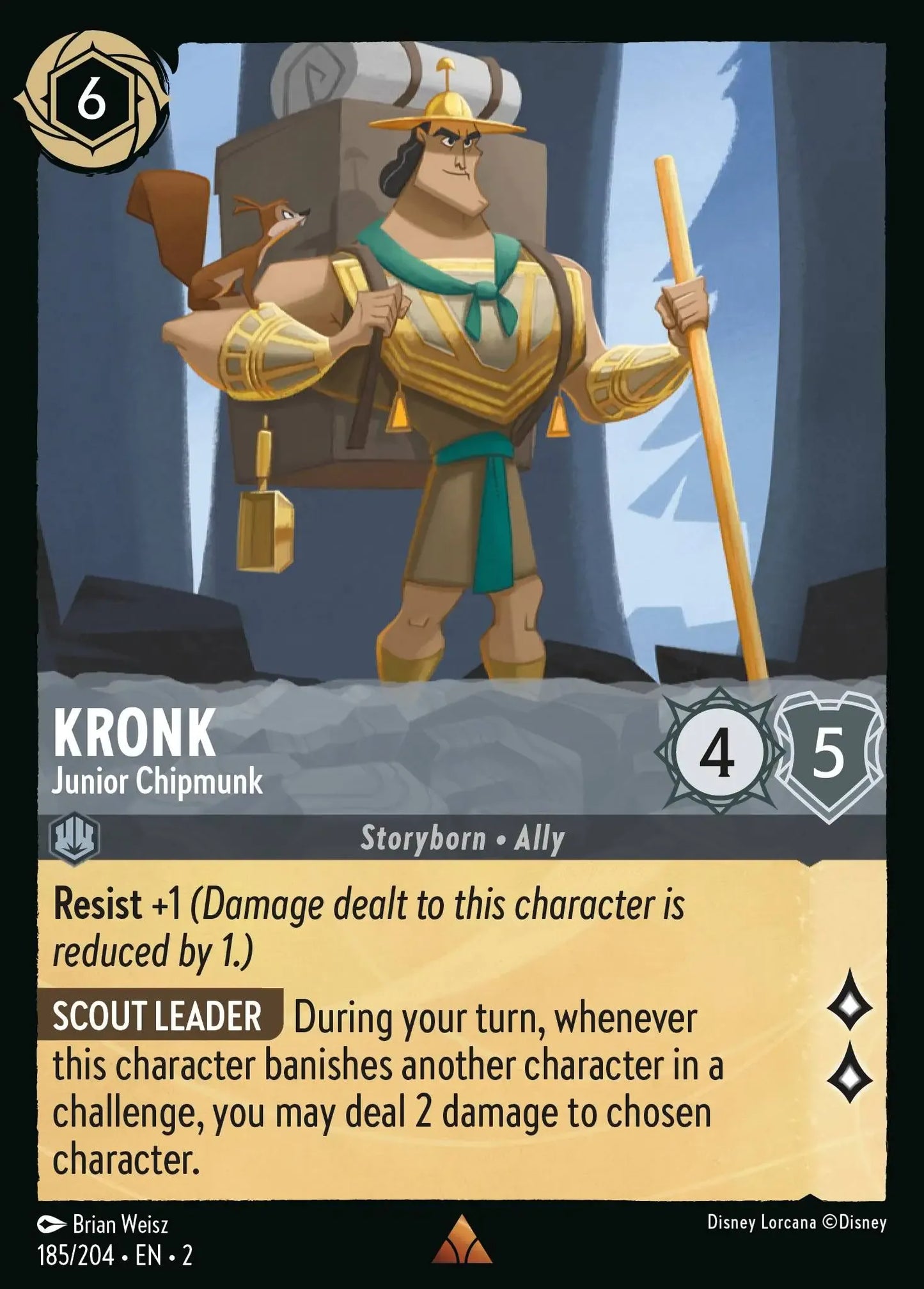 (185) Lorcana Rise of the Floodborn Single: Kronk - Junior Chipmunk  Holo Rare