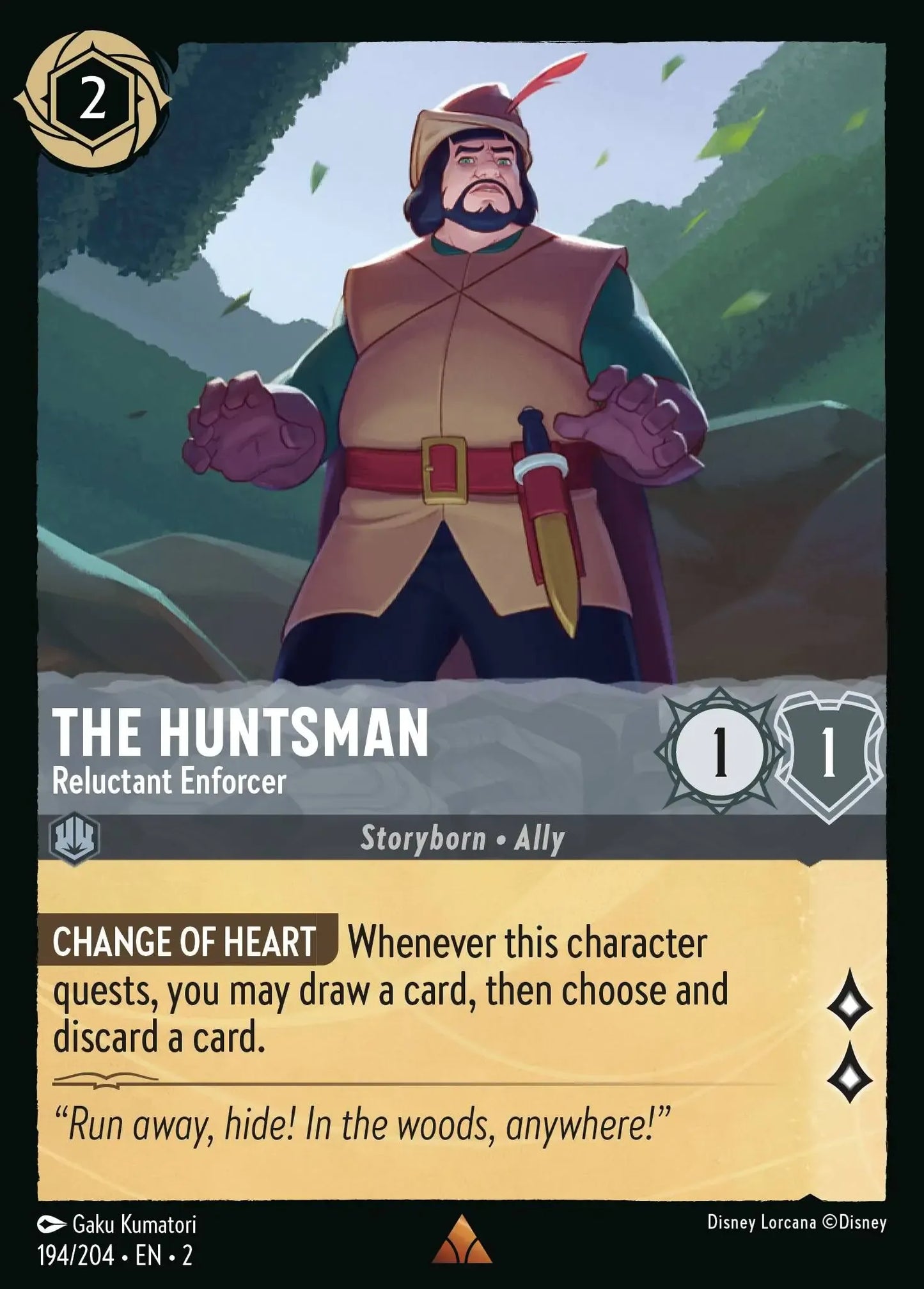 (194) Lorcana Rise of the Floodborn Single: The Huntsman - Reluctant Enforcer  Holo Rare