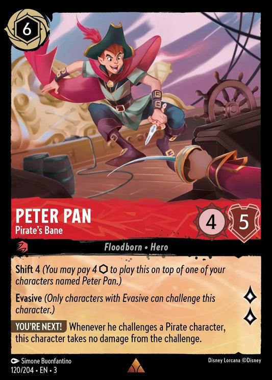 (120) Lorcana Into the Inklands Single: Peter Pan - Pirate's Bane (V.1)  Holo Rare
