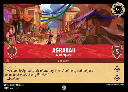 (134) Lorcana Into the Inklands Single: Agrabah - Marketplace  Holo Common