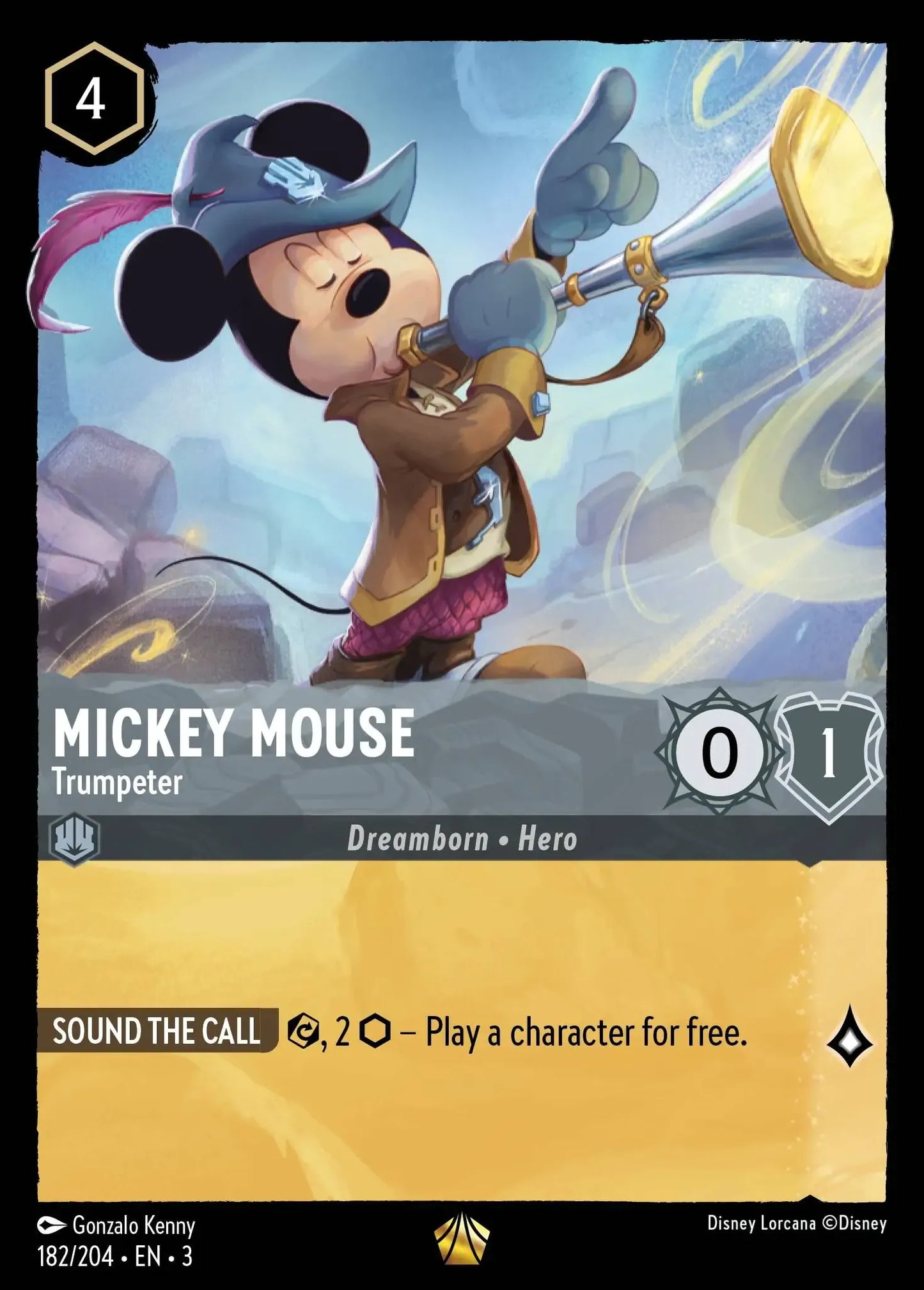 (182) Lorcana Into the Inklands Single: Mickey Mouse - Trumpeter (V.1)  Legendary