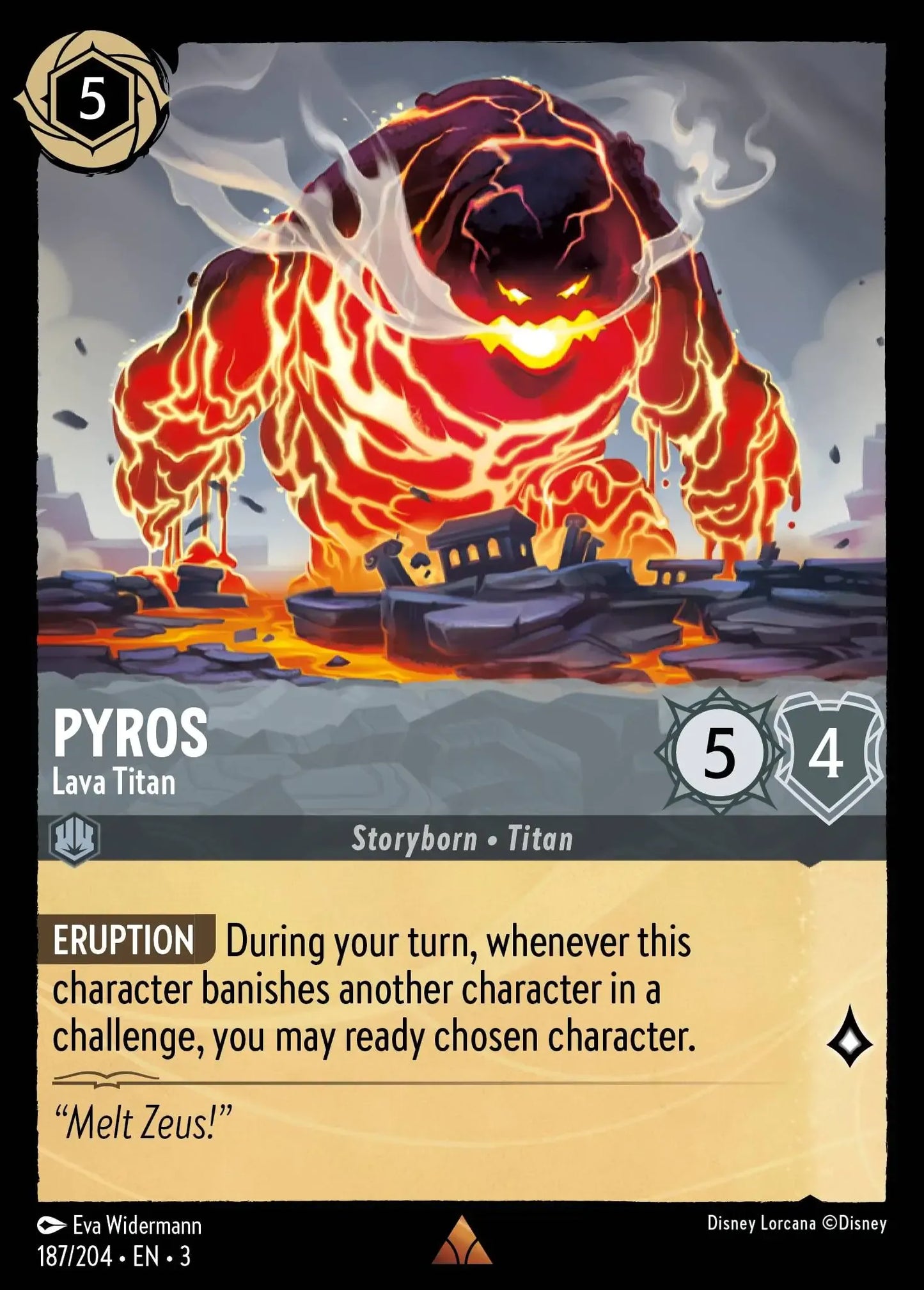 (187) Lorcana Into the Inklands Single: Pyros - Lava Titan  Rare