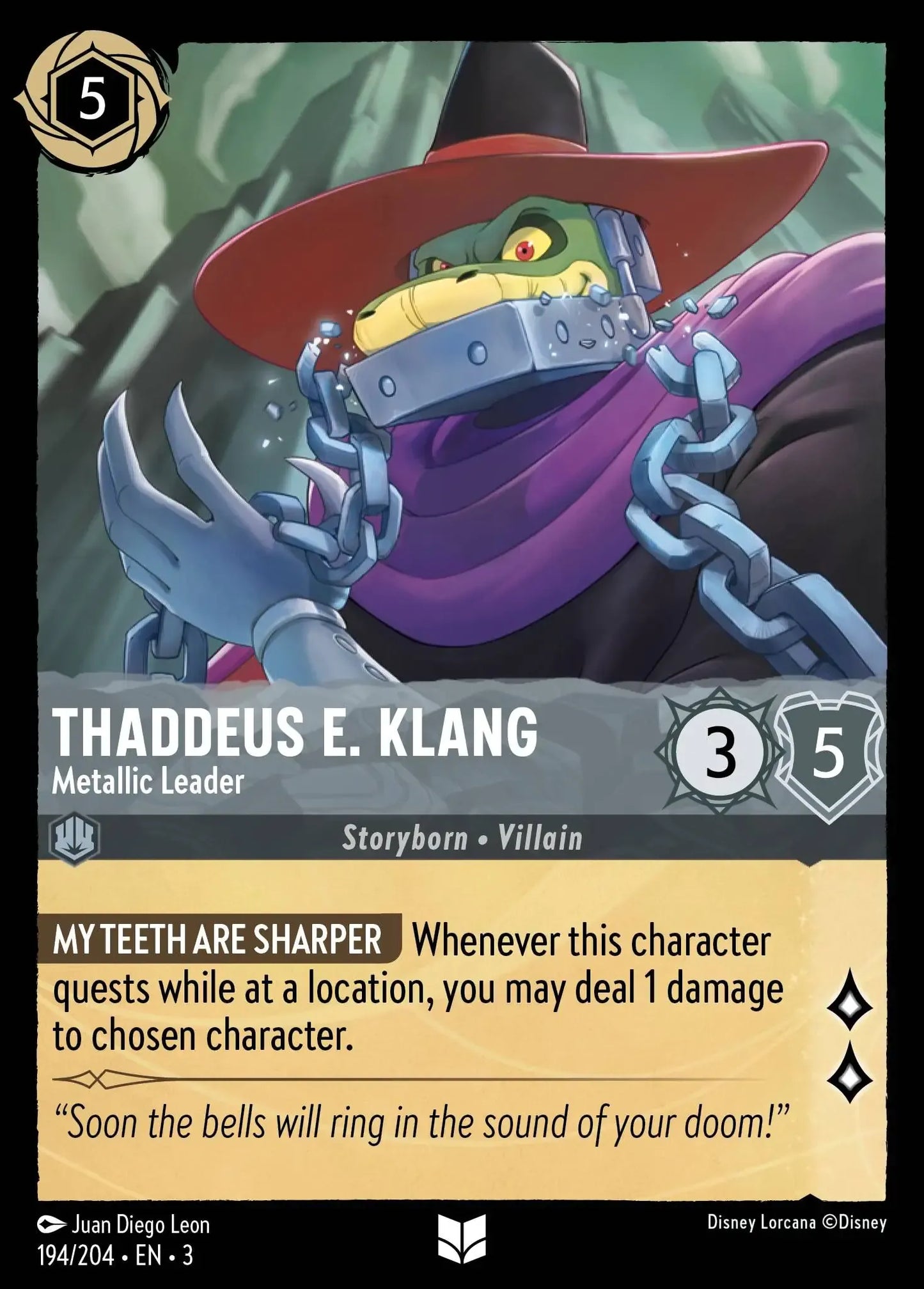 (194) Lorcana Into the Inklands Single: Thaddeus E. Klang - Metallic Leader  Uncommon