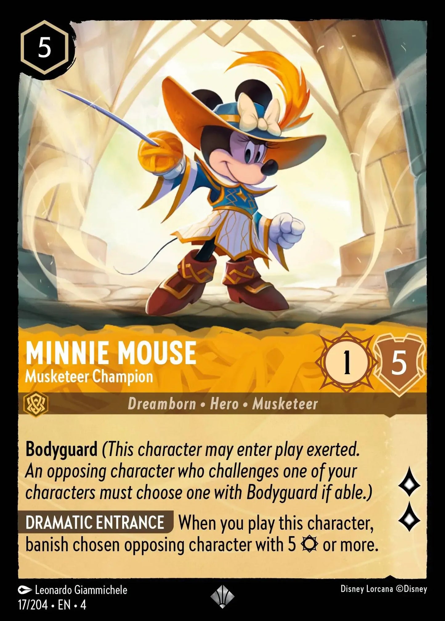 (017) Lorcana Ursula's Return Single: Minnie Mouse - Musketeer Champion (V.1)  Holo Super Rare