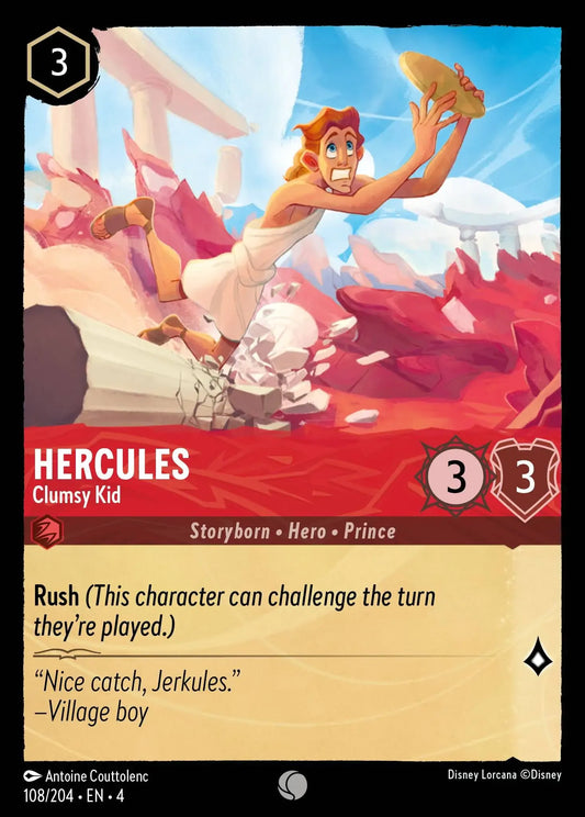 (108) Lorcana Ursula's Return Single: Hercules - Clumsy Kid  Holo Common