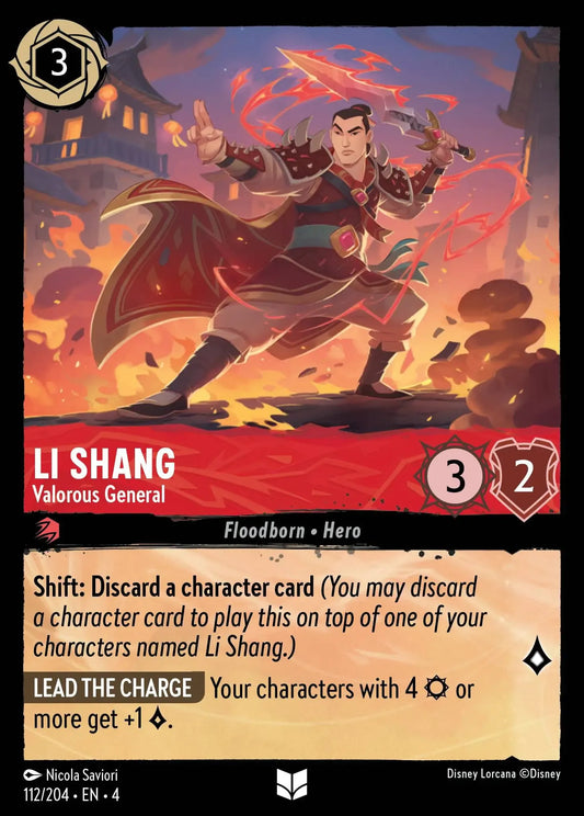 (112) Lorcana Ursula's Return Single: Li Shang - Valorous General  Holo Uncommon