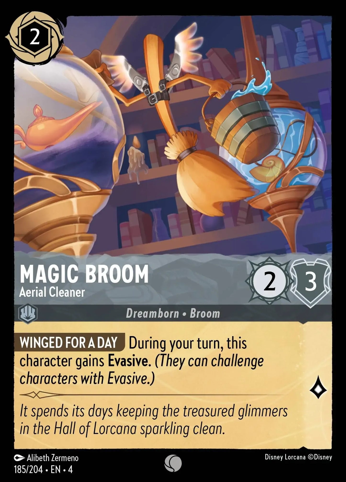 (185) Lorcana Ursula's Return Single: Magic Broom - Aerial Cleaner  Common