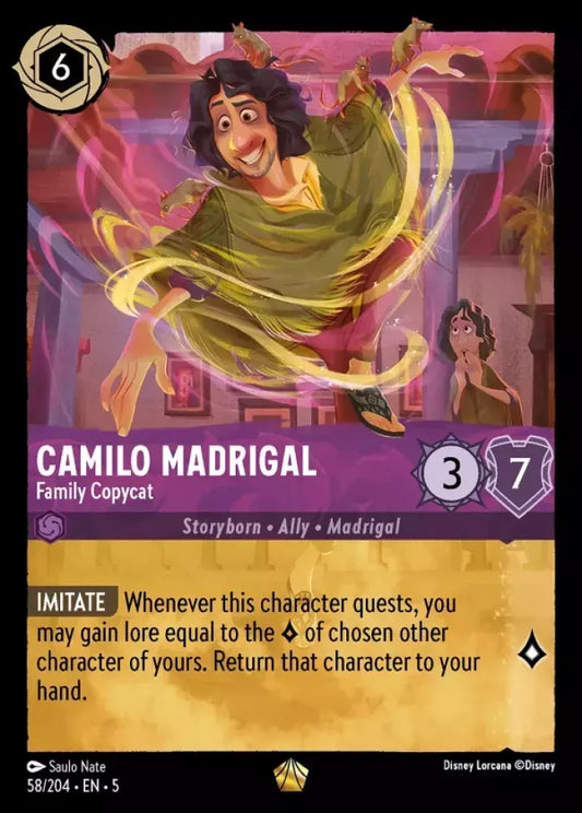 (058) Lorcana Shimmering Skies Single: Camilo Madrigal - Family Copycat Holo Legendary
