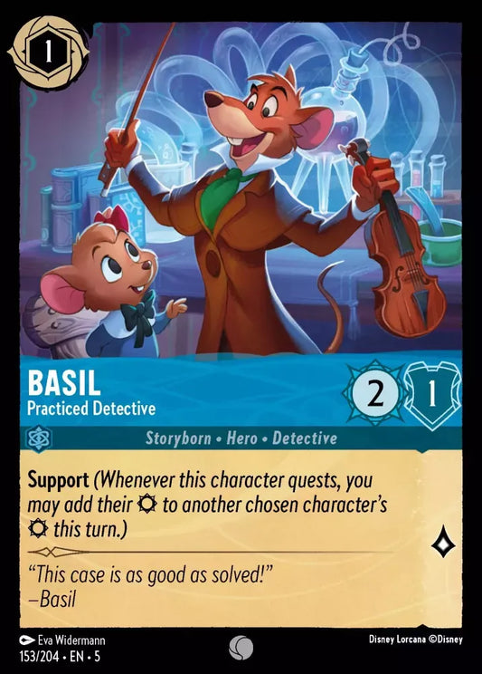 (153) Lorcana Shimmering Skies Single: Basil - Practiced Detective Holo Common
