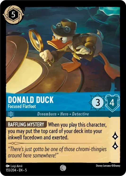 (155) Lorcana Shimmering Skies Single: Donald Duck - Focused Flatfoot Holo Common