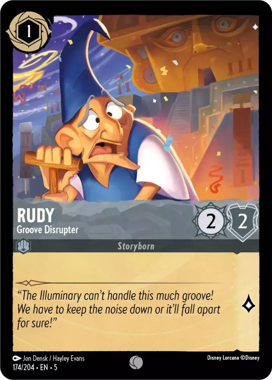 (174) Lorcana Shimmering Skies Single: Rudy - Groove Disrupter Holo Common