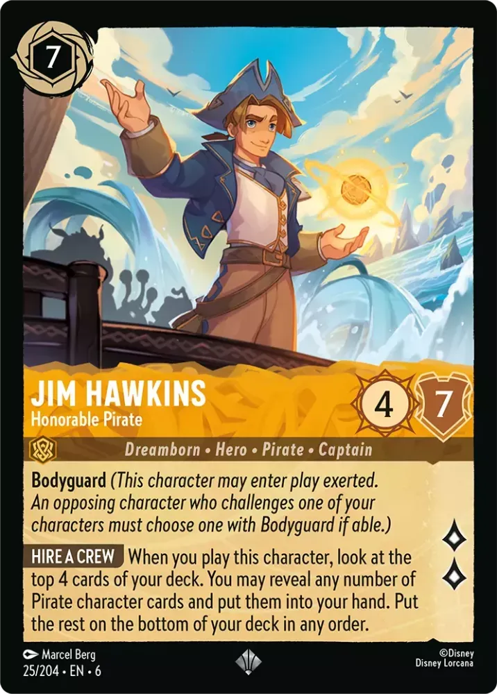 (025) Lorcana Azurite Sea Single: Jim Hawkins - Honorable Pirate Holo Super Rare
