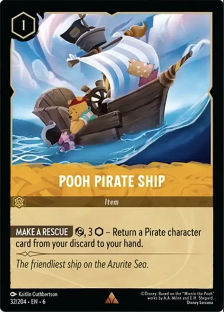 (032) Lorcana Azurite Sea Single: Pooh Pirate Ship Holo Rare