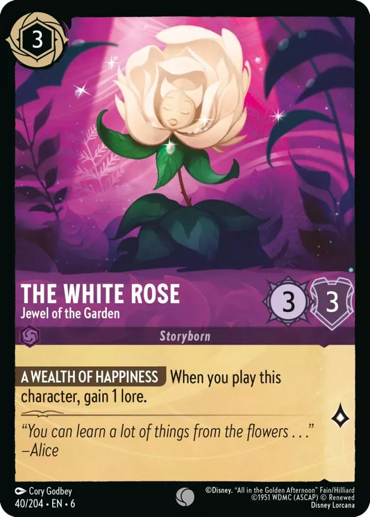 (040) Lorcana Azurite Sea Single: The White Rose - Jewel of the Garden Holo Common