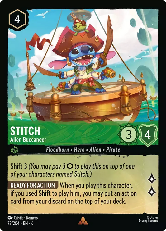 (072) Lorcana Azurite Sea Single: Stitch - Alien Buccaneer Holo Rare