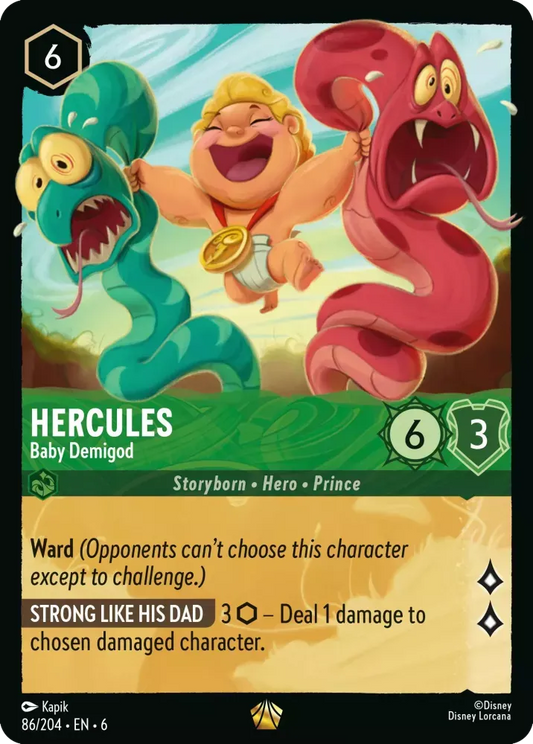 (086) Lorcana Azurite Sea Single: Hercules - Baby Demigod Holo Legendary