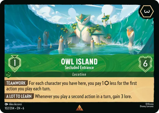 (102) Lorcana Azurite Sea Single: Owl Island - Secluded Entrance Holo Rare