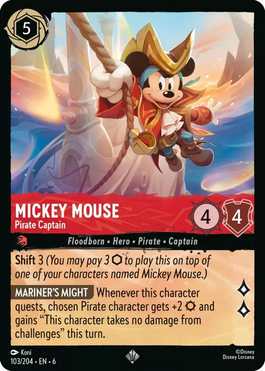 (103) Lorcana Azurite Sea Single: Mickey Mouse - Pirate Captain Holo Super Rare