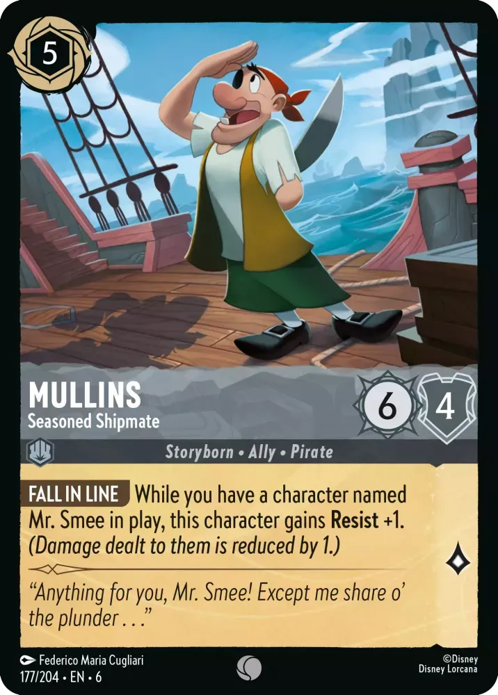 (177) Lorcana Azurite Sea Single: Mullins - Seasoned Shipmate Holo Common